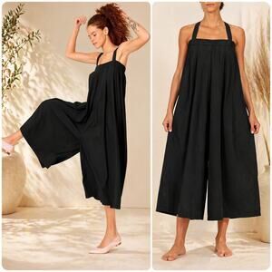 Black Crane Wide Jumpsuit Jumper size S 100% cotton in Black Sleeveless